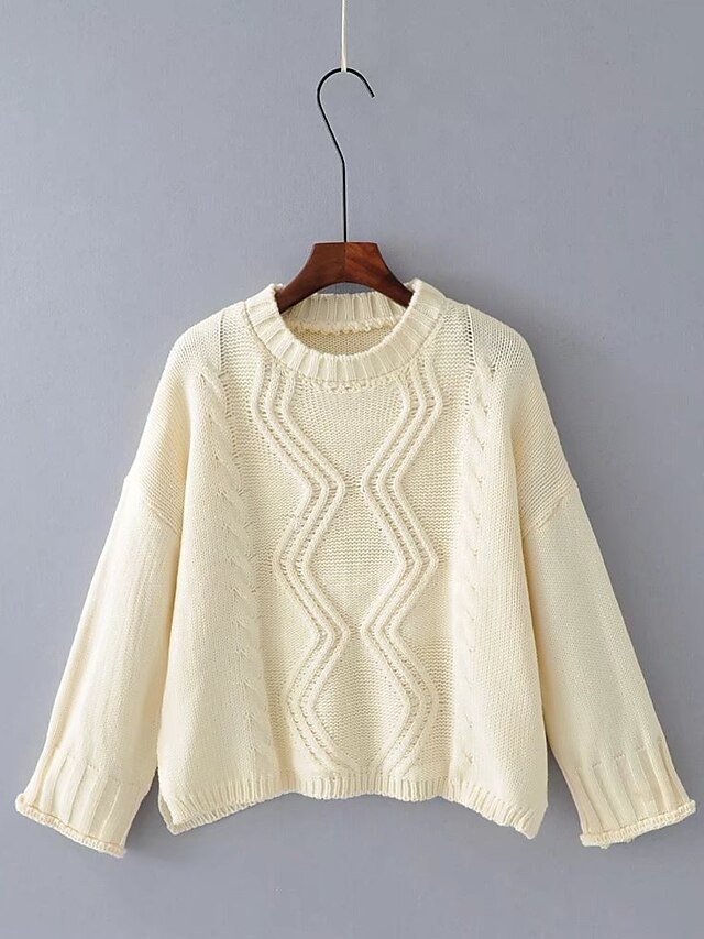  Damen Standard Pullover-Lässig/Alltäglich Ausgehen Solide Rundhalsausschnitt Langarm Baumwolle Andere Dick Mittel Mikro-elastisch