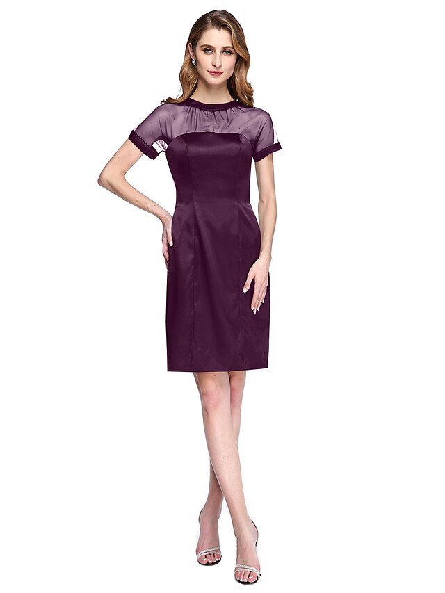  Eng anliegend Brautmutterkleid Schwarzes Kleid Durchschauen Illusionsdetail Schmuck Knie-Länge Tüll Stretch Satin Kurzarm nein mit Plissee 2024