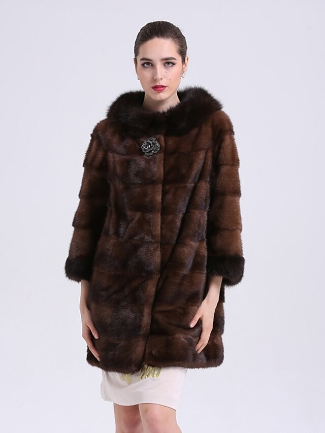  Women's Simple / Casual Long Fur Coat - Solid Colored