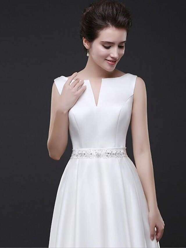 A Line Elegant White Engagement Formal Evening Dress Boat Neck