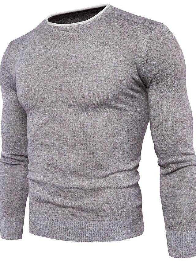  Herrn Alltag Freizeit Solide Langarm Standard Pullover Pullover Jumper, Rundhalsausschnitt Purpur / Rote / Khaki M / L / XL