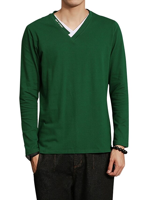  Ανδρικά Μεγάλα Μεγέθη Μονόχρωμο T-shirt - Βαμβάκι Καθημερινά Λαιμόκοψη V Λευκό / Μαύρο / Ρουμπίνι / Πράσινο του τριφυλλιού / Γκρίζο / Φθινόπωρο / Μακρυμάνικο