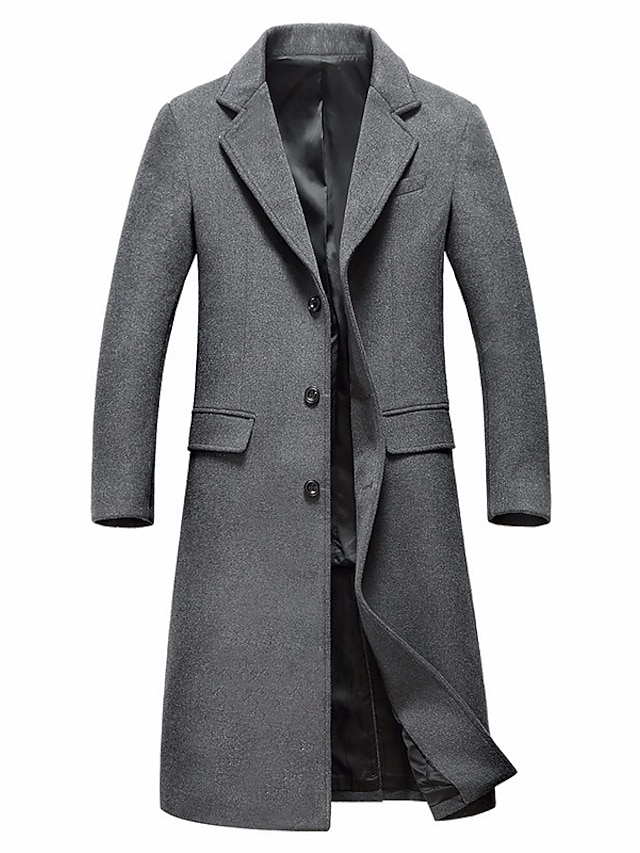  Men's Trench Coat Daily Fall Winter Long Coat Notch lapel collar Regular Fit Jacket Long Sleeve Black Gray / Lined