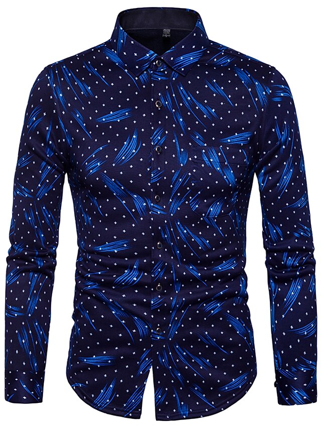 Men's Shirt Polka Dot Graphic Print Long Sleeve Daily Tops Streetwear Blue Red