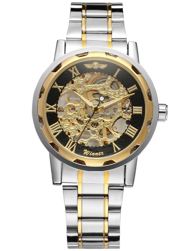  WINNER Men's Skeleton Watch Wrist Watch Mechanical Watch Automatic self-winding Luxury Hollow Engraving Cool Analog Black Gold / Stainless Steel / Stainless Steel