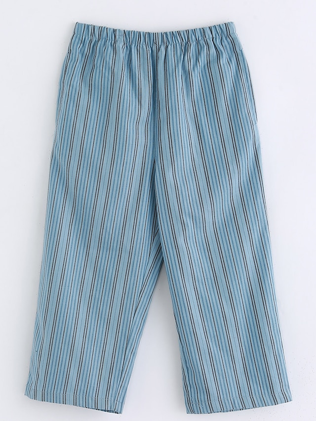  Fille Rayé Coton Pantalons Bleu