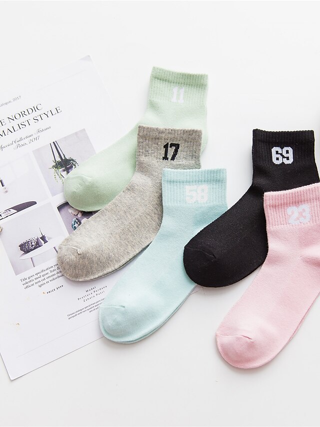  Women's Cotton Medium Socks - Letter & Number