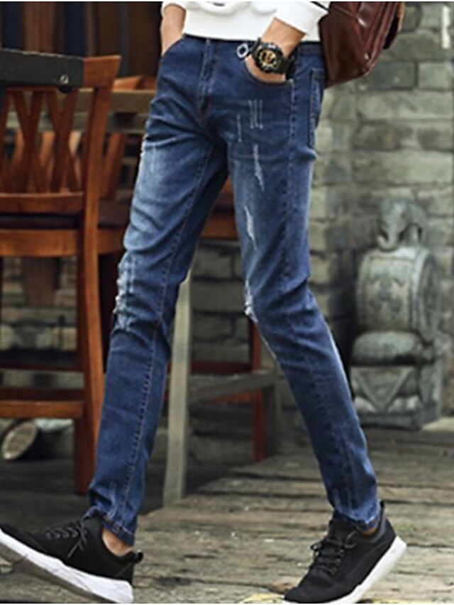  Męskie Bawełna Jeansy Spodnie Solidne kolory