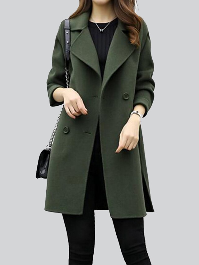 Women's Coat Going out Winter Fall Regular Coat Regular Fit Jacket Long Sleeve Black Army Green Brown
