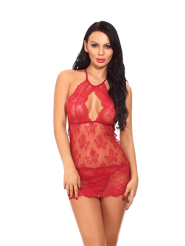  Damskie Sexy Seksowna Bielizna nocna - Koronka, Jendolity kolor / Halter