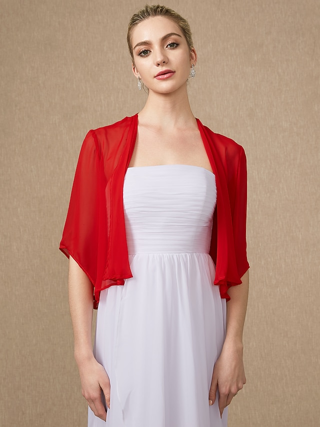 Women's Wedding Guest Sleeveless Chiffon  Bolero Wrap/Shawl with Pure colour