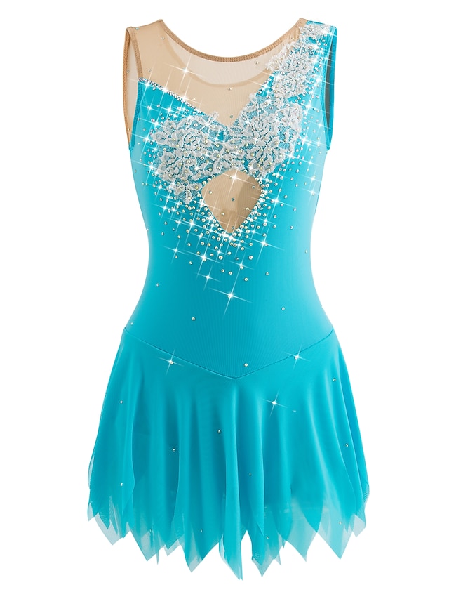  Robe de Patinage Artistique Femme Fille Patinage Robes Tenue Maille Spandex Haute élasticité Entraînement Compétition Tenue de Patinage Fait à la main Botanique Floral Lumière Mode Manches Courtes