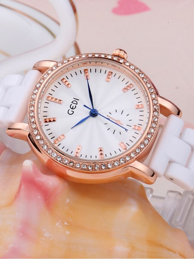  Women's Wrist Watch Simulated Diamond Watch Quartz Casual Water Resistant / Waterproof Analog Rose Gold Silver / Ceramic / Imitation Diamond