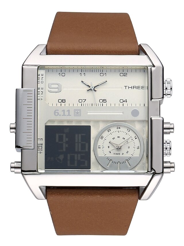  Bărbați Ceas de Mână Ceas digital Cuarţ Casual Calendar / dată / zi Cronograf Luminos Analog - Digital Negru Maro / Doi ani / Oțel inoxidabil / Piele Autentică / Japoneză