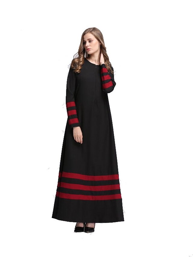  Women's Party Going out Vintage Maxi Swing Dress - Striped All Seasons Black Navy Blue Wine M L XL