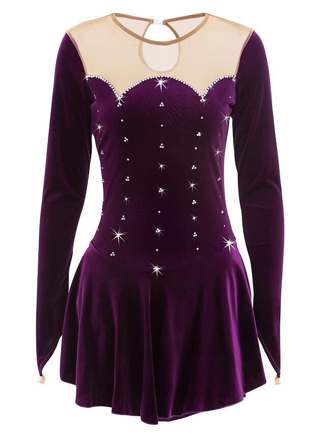 NEW Girls PURPLE VELVET Floral LILAC LACE Competition FIGURE ICE SKATING DRESS
