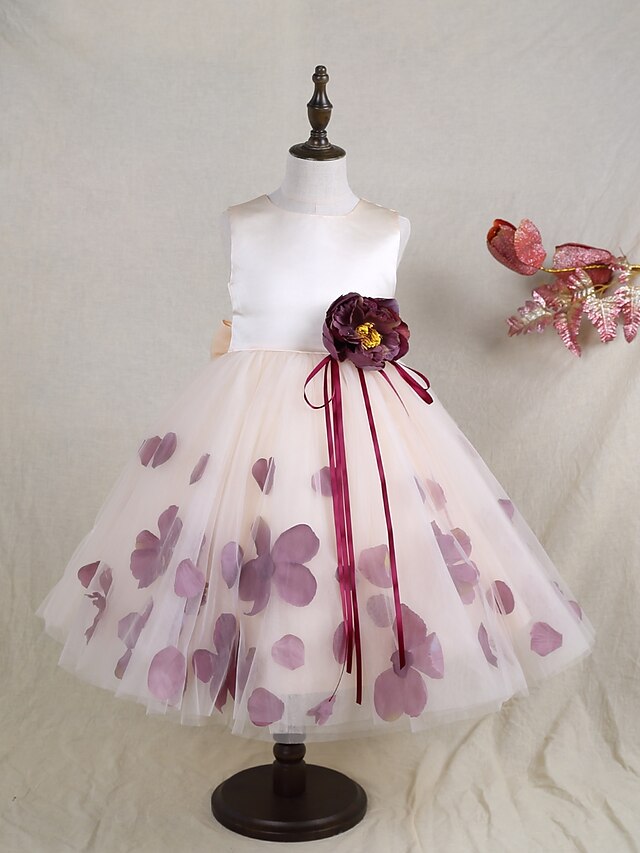  Γραμμή Α Μέχρι τον αστράγαλο Φόρεμα για Κοριτσάκι Λουλουδιών - Σατέν / Τούλι Αμάνικο Με Κόσμημα με Φιόγκος(οι) / Λουλούδι με LAN TING BRIDE®