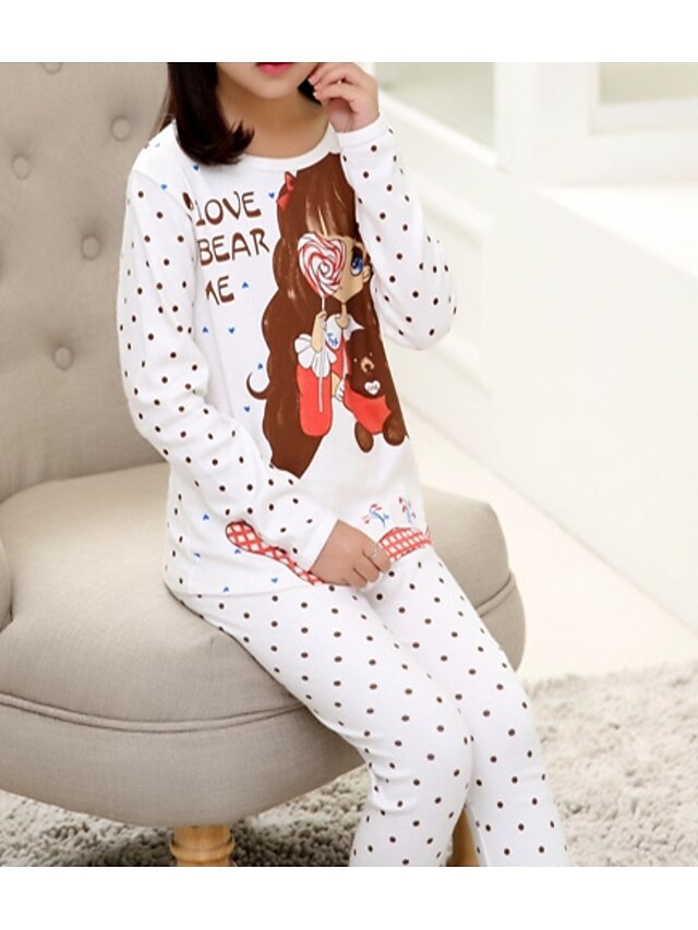  Copii Fete Simplu Cu model Manșon Lung Scurt Bumbac Pijamale Alb 140
