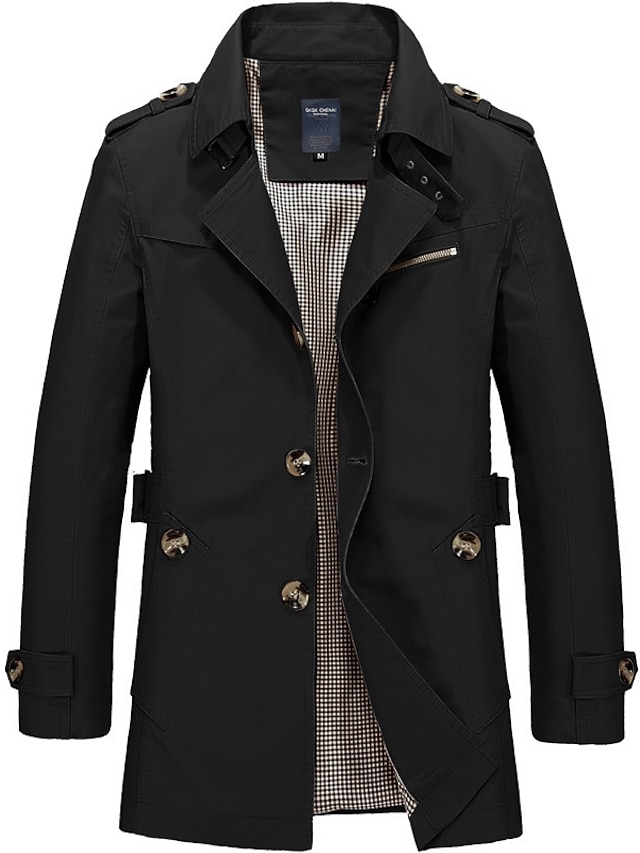  Herr Övergångsjacka Trenchcoat Trenchcoat Dagligen Vår & Höst Polyester Vindtät jacka Ytterkläder Kläder Vintage Solid färg Hakslag