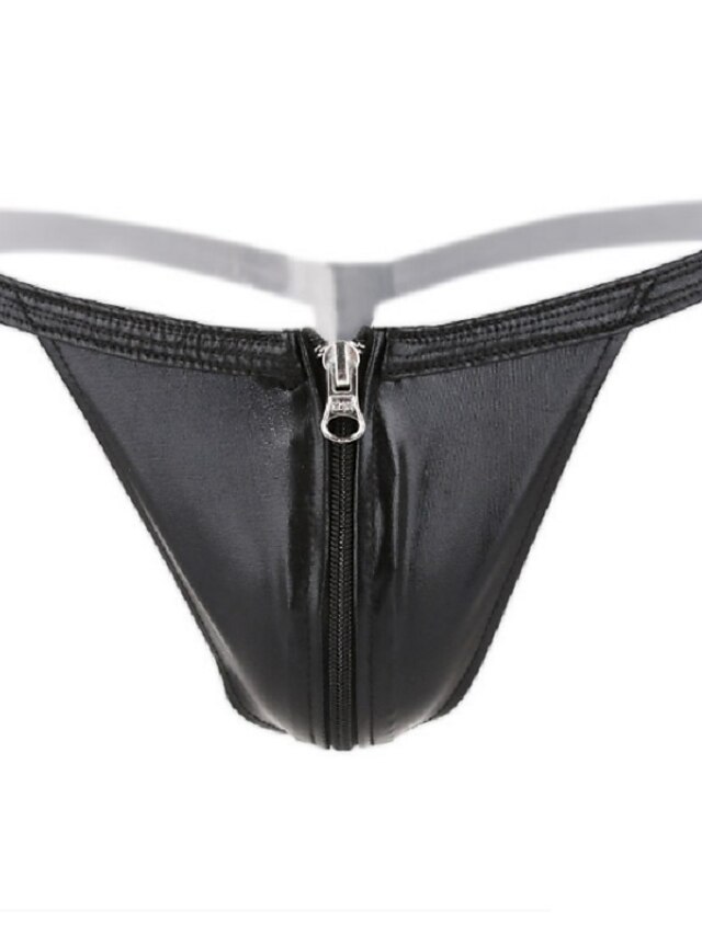  Men's Hole G-string Underwear Solid Colored Low Waist Black Silver One-Size