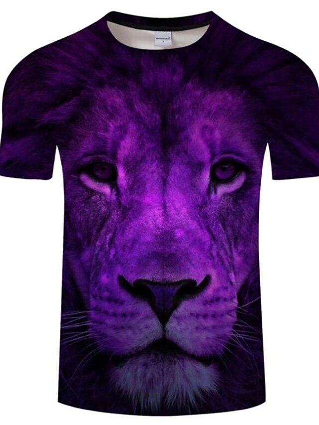  Men's T shirt Tee Print Round Neck Purple Short Sleeve Daily Tops / Summer / Summer