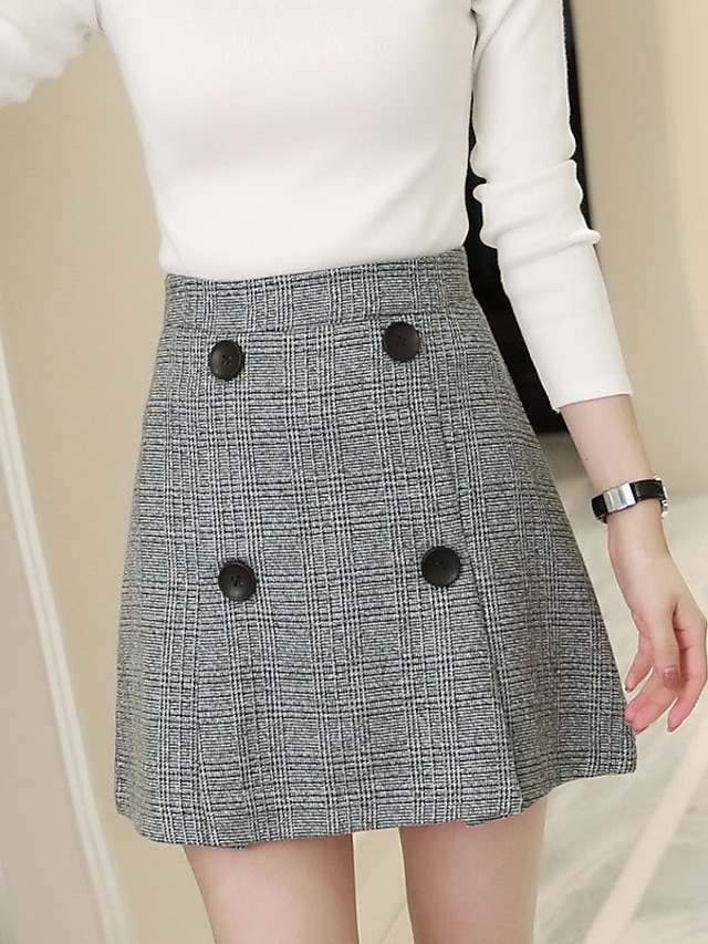  Women's Daily A Line Skirts - Striped Gray Khaki