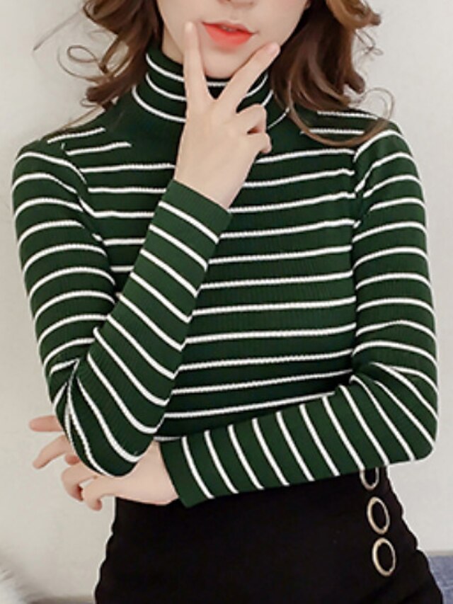  Damen Alltag Gestreift Langarm Standard Pullover Pullover Jumper, Rollkragen Winter Rote / Khaki / Grün Einheitsgröße