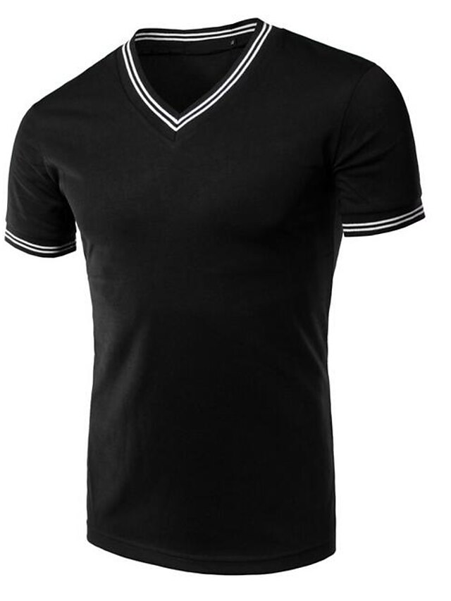  Men's Holiday T-shirt Color Block Short Sleeve Tops Cotton V Neck Black Dark Gray Navy Blue / Spring / Summer