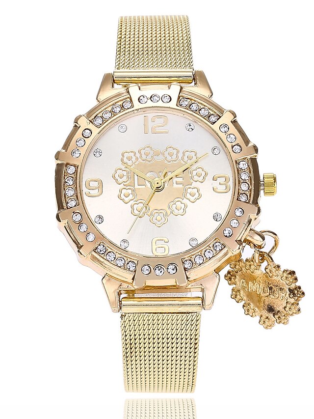 Women's Wrist Watch Quartz Gold Imitation Diamond Analog Heart shape Casual Fashion - Gold