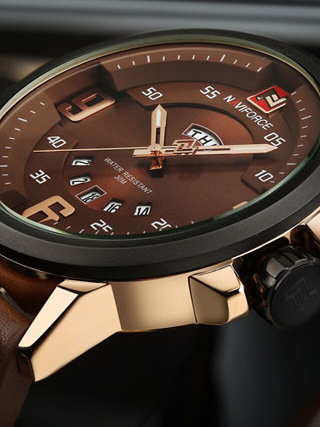  NAVIFORCE Homens Relógio Esportivo Relógio Militar Relógio de Pulso Japanês Quartzo Couro PU Acolchoado Preta / Marrom 30 m Calendário Criativo Legal Analógico Luxo Casual Elegante Fashion - Marron