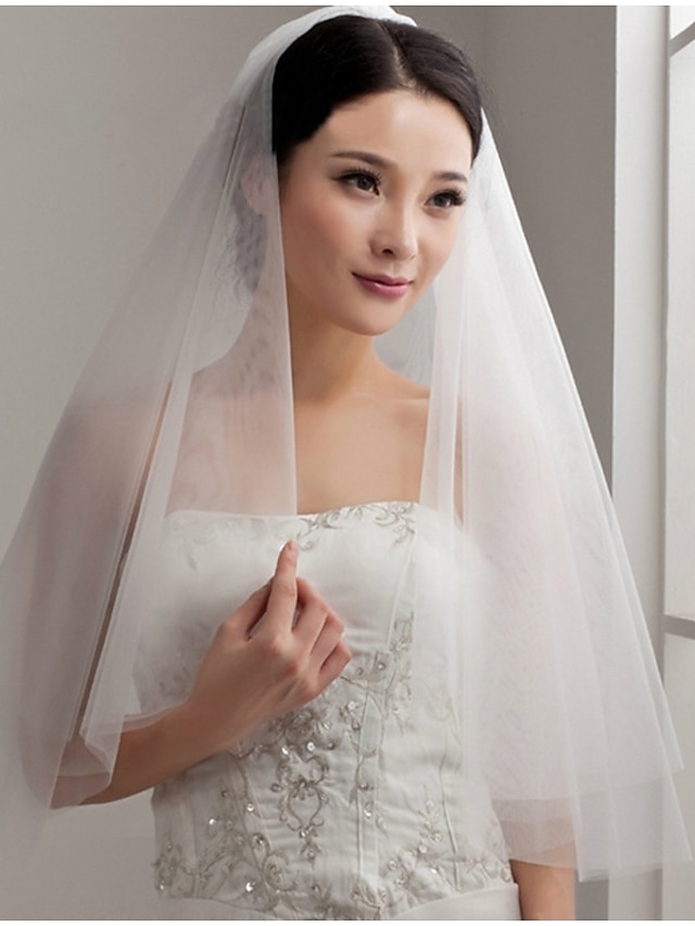  Two-tier Cut Edge Wedding Veil with Ruffles Tulle / Classic