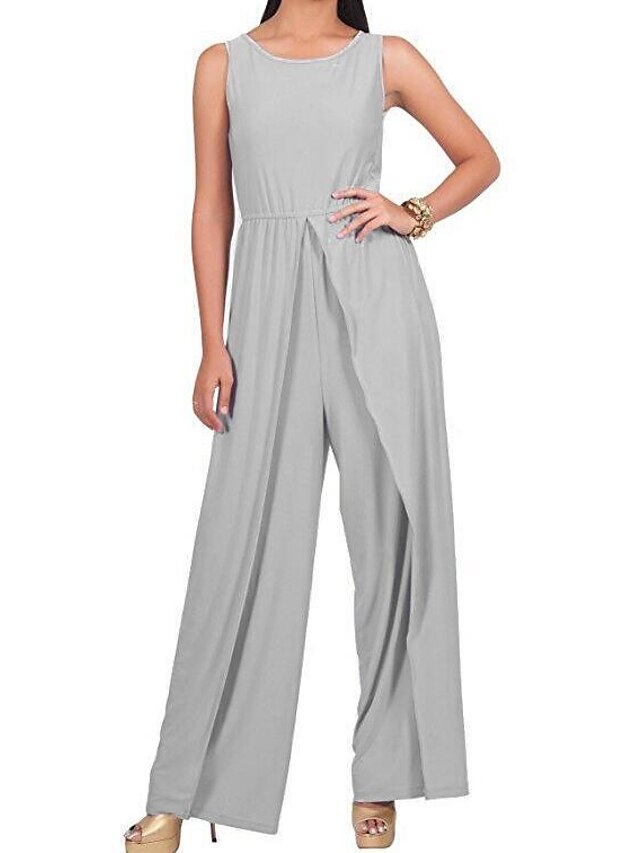  Women's Jumpsuit Split Solid Colored Round Neck Holiday Weekend Wide Leg Regular Fit Sleeveless Black Blue Gray M L XL Spring / Plus Size