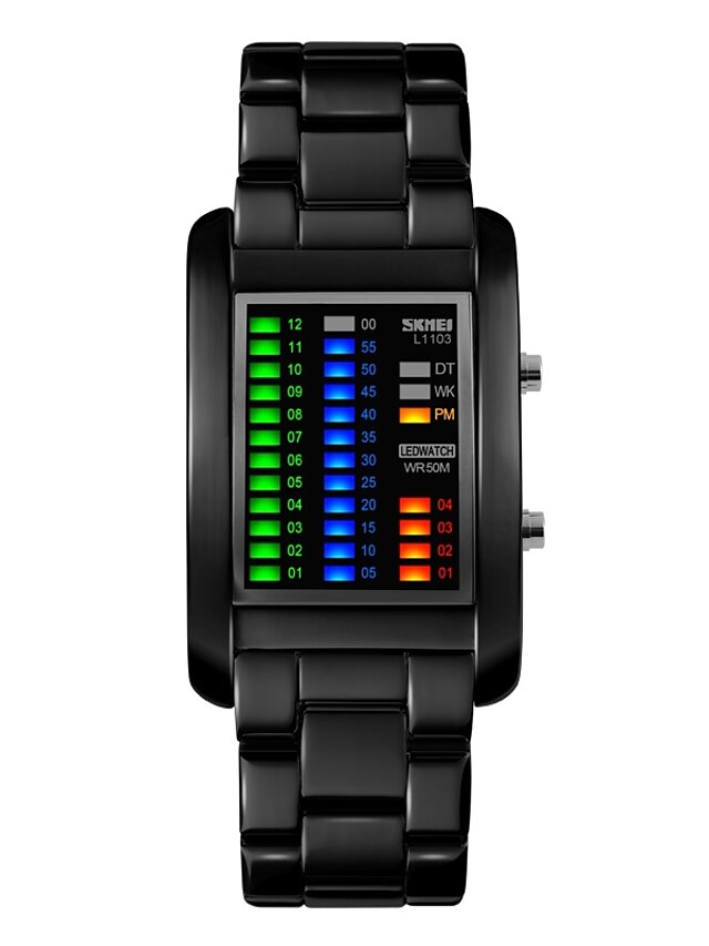  SKMEI Paar Sportuhr Quadratische Uhr Digital Luxus Wasserdicht Nachts leuchtend Armbanduhren für den Alltag digital Schwarz Silber