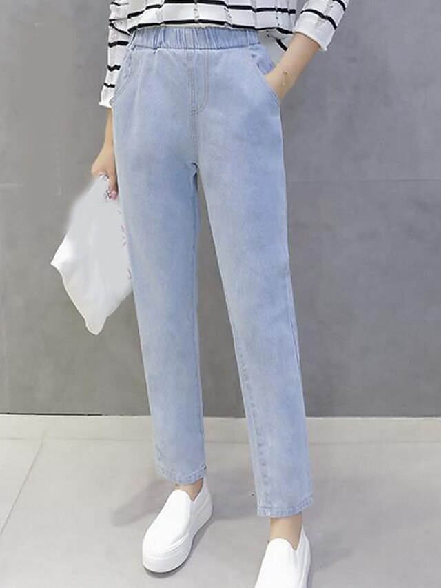  Mulheres Jeans / Chinos Calças - Sólido Azul