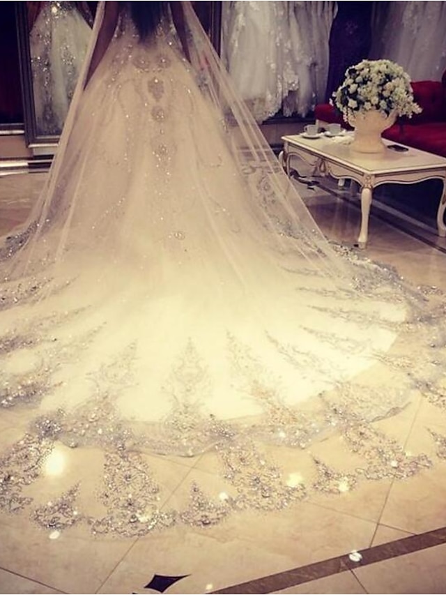  1 strato Bordi in pizzo Veli da sposa Velo lungo (a terra) Con Di pizzo Cristalli/Strass Tulle