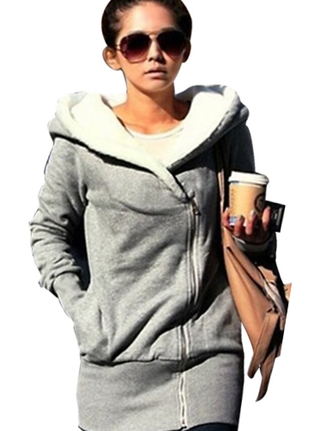  Women's Daily Hoodie Solid Colored Pocket Basic Hoodies Sweatshirts  Slim Long Black Gray / Spring / Fall / Fleece Lining