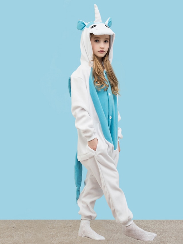 Toys & Hobbies Cosplay & Costumes | Kids Kigurumi Pajamas Unicorn Flying Horse Animal Onesie Pajamas Polar Fleece White+Blue / W