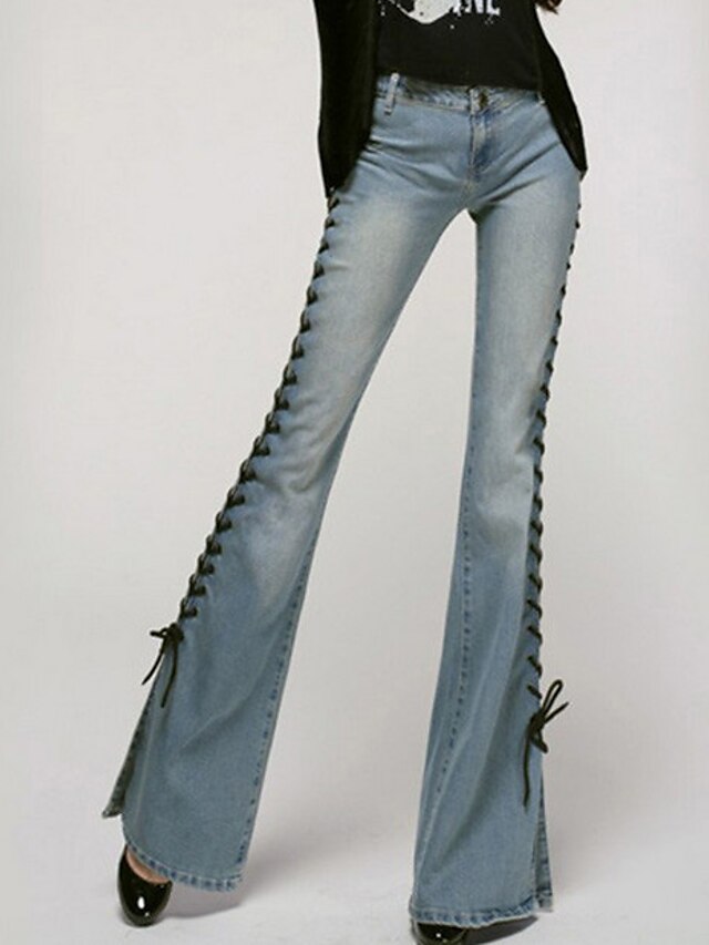  Damen Jeans Hose Täglich Mikro-elastisch Einfarbig Baumwolle Hohe Hüfthöhe Leicht Blau S M L XL