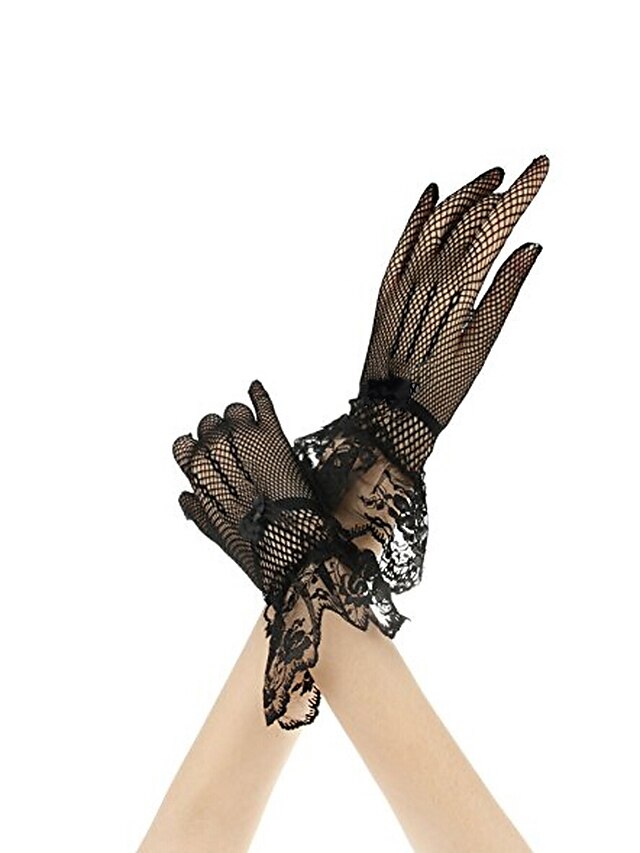  Women's Party Lace Wrist Length Fingertips Gloves