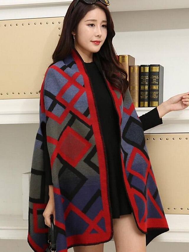  Mujer Bloques Capa / Capes Manga Larga Largo Cardigans suéter Escote en Pico Primavera Invierno Rojo Fucsia Caqui