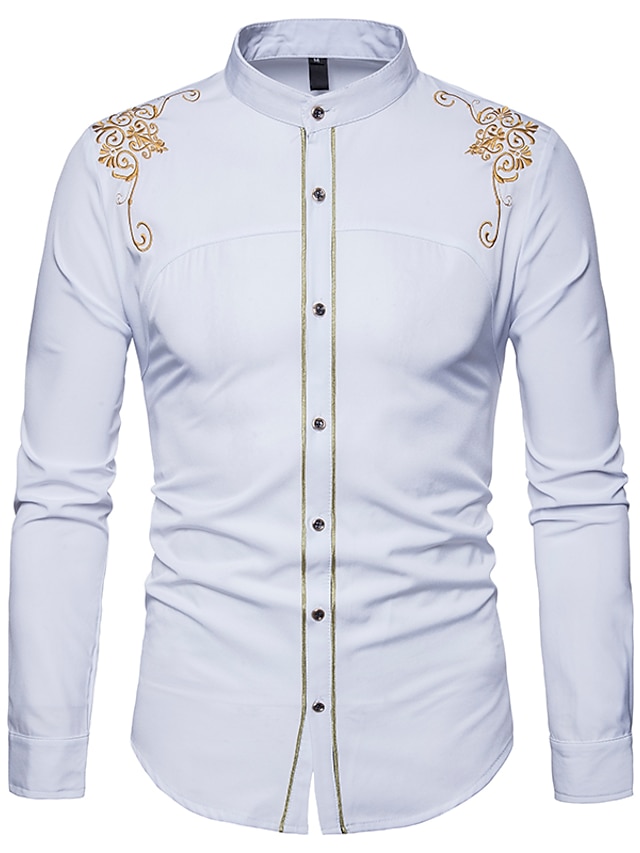  camicia da uomo colletto a fiori colletto in piedi affari quotidiani basic manica lunga slim top da lavoro casual quotidiano bianco nero vino / matrimonio