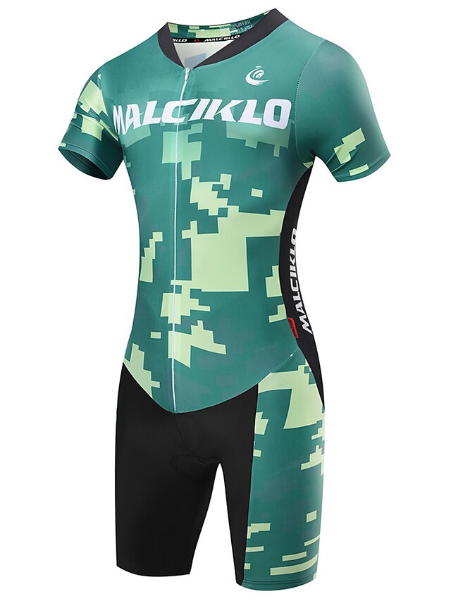  Malciklo Men's Triathlon Tri Suit Short Sleeve Triathlon Green British Camo / Camouflage Bike Lycra Breathable Quick Dry Sports Classic British Camo / Camouflage Clothing Apparel / Advanced