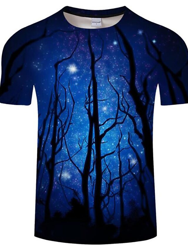  Heren Print Grote maten - T-shirt 3D Ronde hals blauw / Korte mouw / Zomer