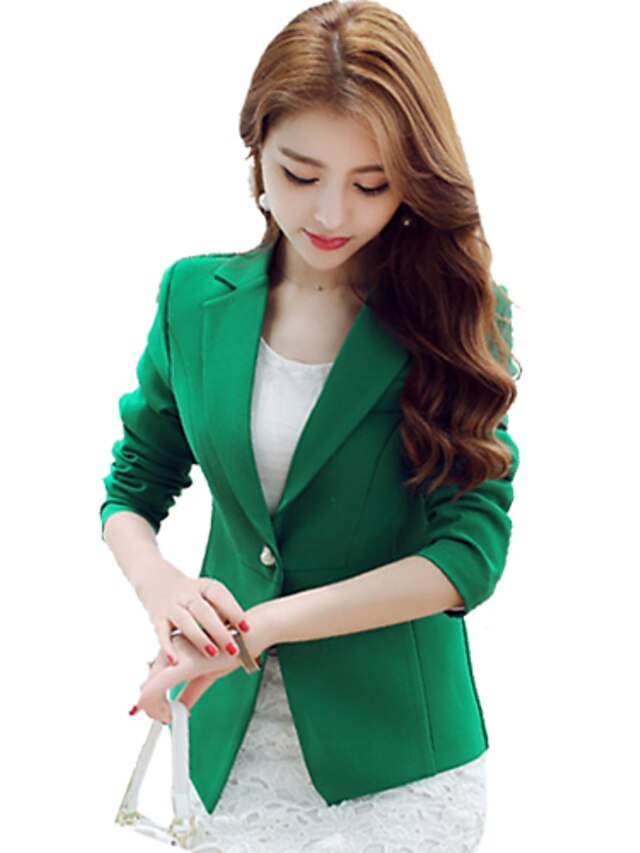  Women's Work Basic Spring &  Fall / Summer / Fall Regular Blazer, Solid Colored Notch Lapel Long Sleeve Acrylic / Polyester Green / Blue L / XL / XXL