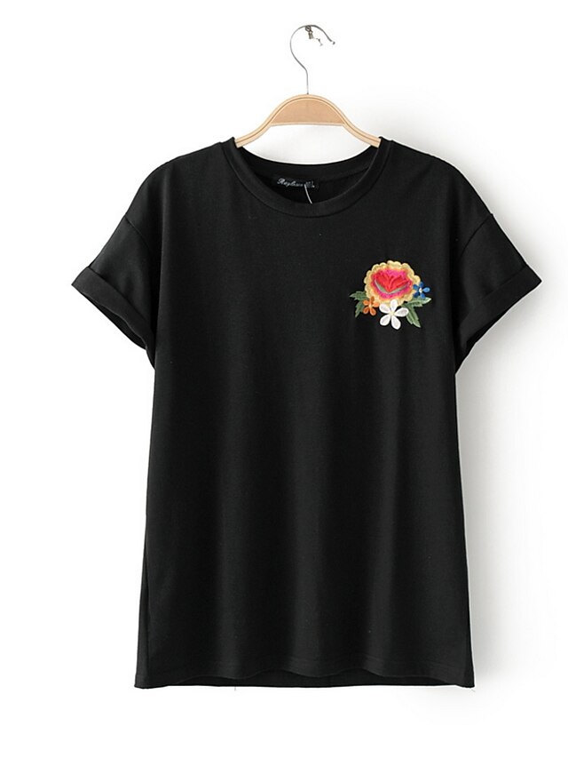  Tee-shirt Femme, Couleur Pleine - Coton Brodée Vacances Basique / Printemps / Eté