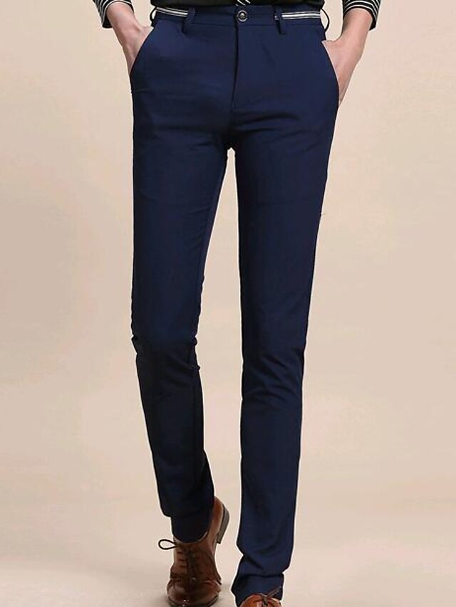  Men's Chinos Trousers Solid Colored Full Length Daily Cotton Black Navy Blue Micro-elastic