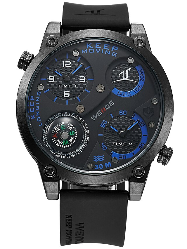  WEIDE Per uomo Orologio sportivo Giapponese Bussola / Due fusi orari / Orologio casual Silicone Banda Lusso Nero / Quadrante grande