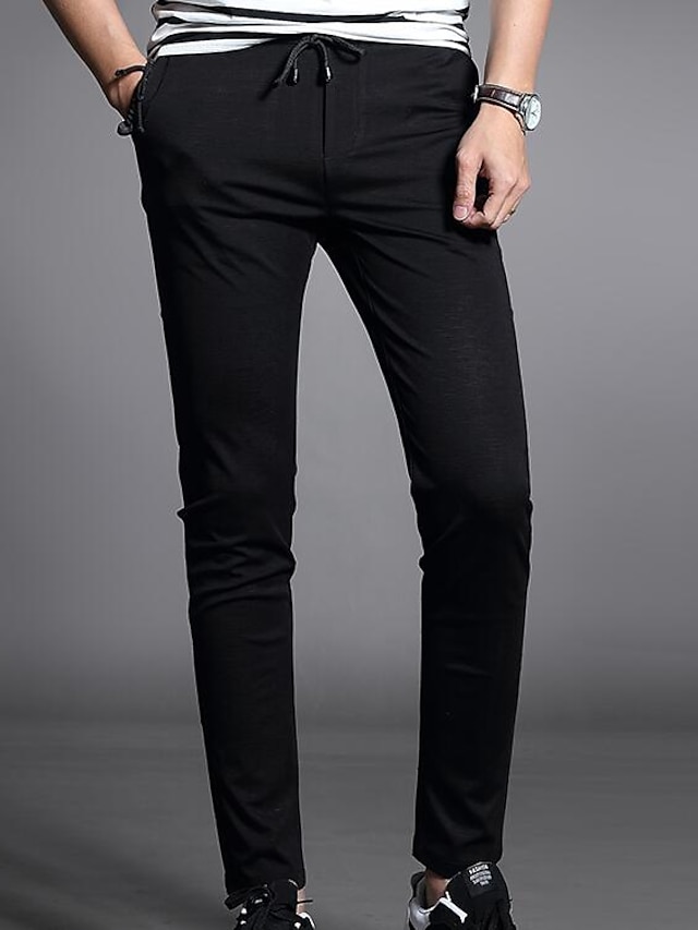  Męskie Typu Chino Spodnie Solidne kolory Pełna długość Codzienny Czarny Średnio elastyczny / Wiosna