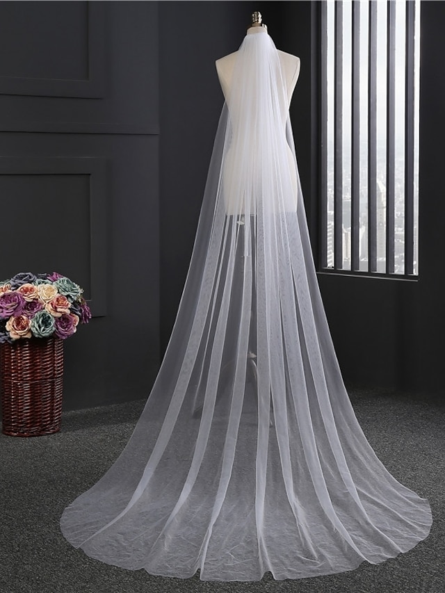  Uma Camada Clássico Véus de Noiva Véu Capela com Franja Tule / Corte Liso