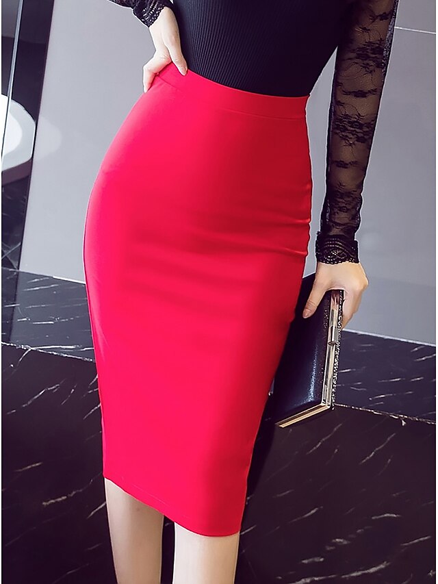  Women's Bodycon Trumpet / Mermaid Skirts Daily Work Solid Colored Black Red S M L
